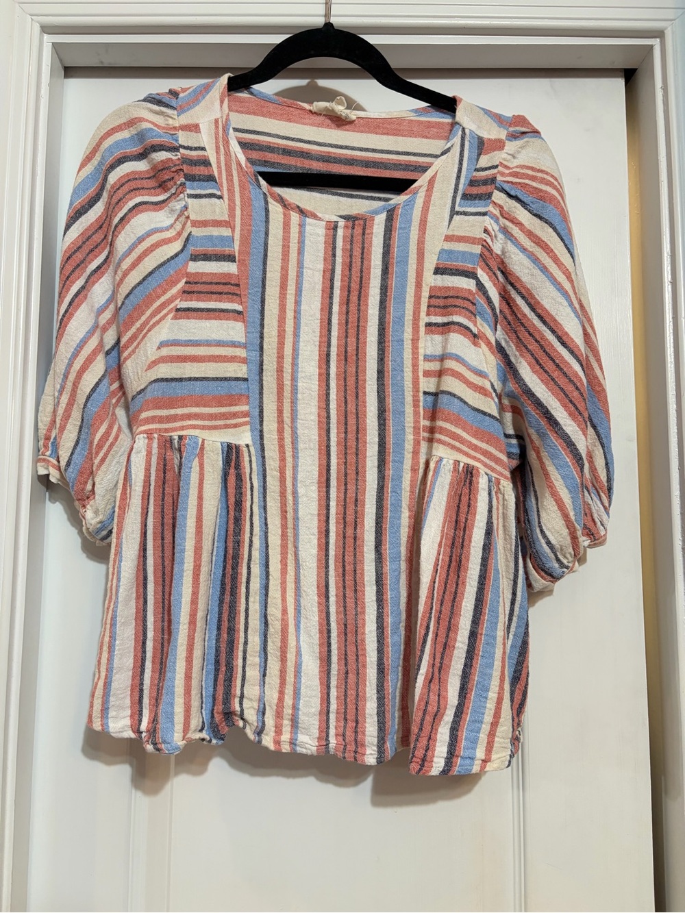 Dept 222 Striped Linen Blend Baby Doll Style Top